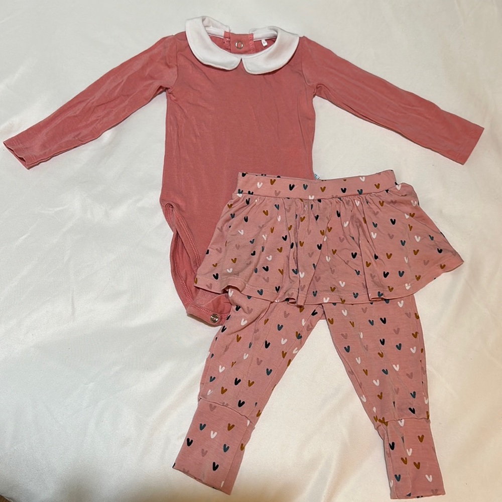 POSH PEANUT 3-6 mos Cassidy Long Sleeve Collared Bodysuit Skirted Legging Set
